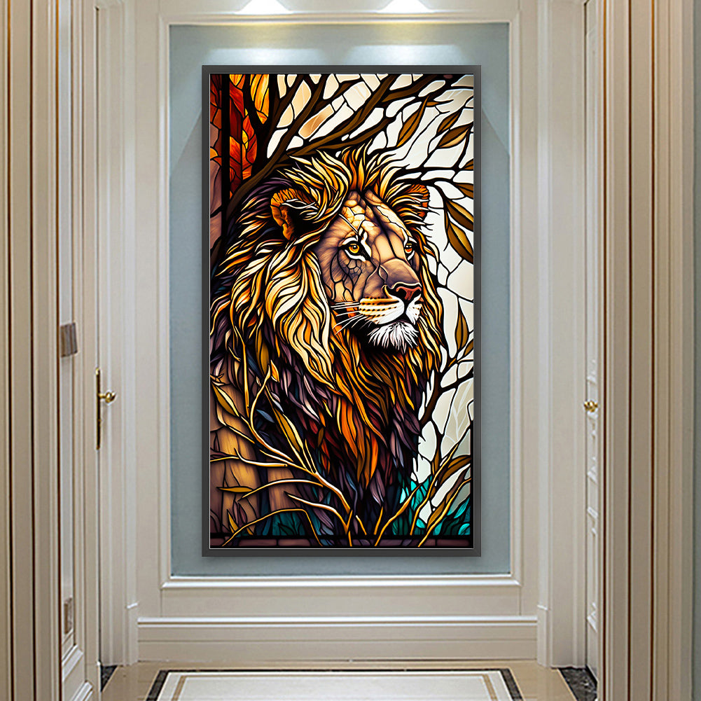 Lion Glass Painting - Full Round Drill Diamond Painting 40*70CM