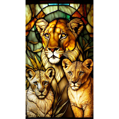 Lion Glass Painting - Full Round Drill Diamond Painting 40*70CM