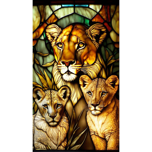 Lion Glass Painting - Full Round Drill Diamond Painting 40*70CM