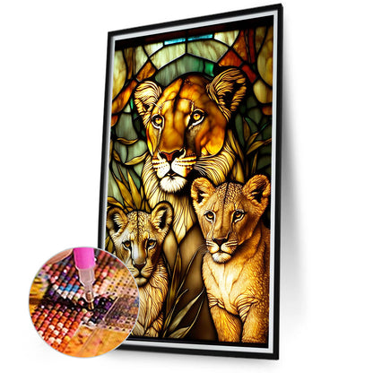 Lion Glass Painting - Full Round Drill Diamond Painting 40*70CM