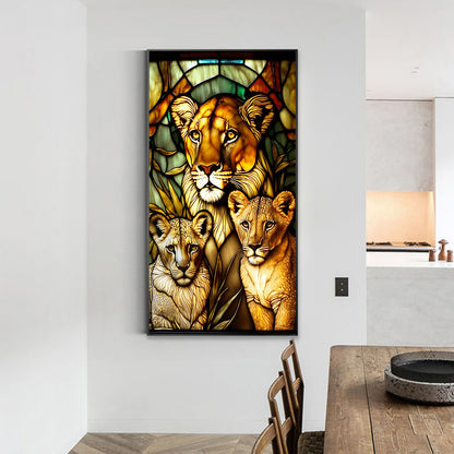 Lion Glass Painting - Full Round Drill Diamond Painting 40*70CM