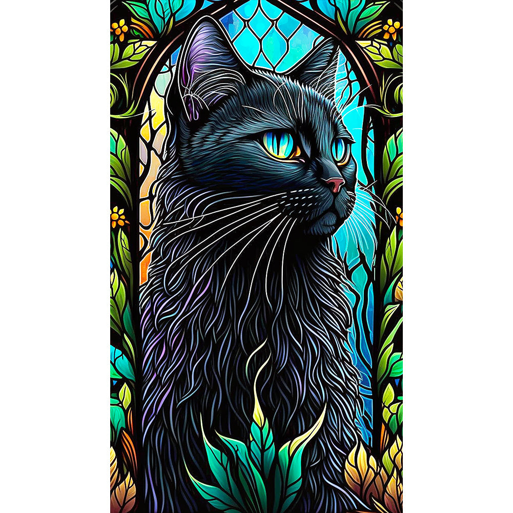 Black Cat Glass Painting - Full Round Drill Diamond Painting 40*70CM