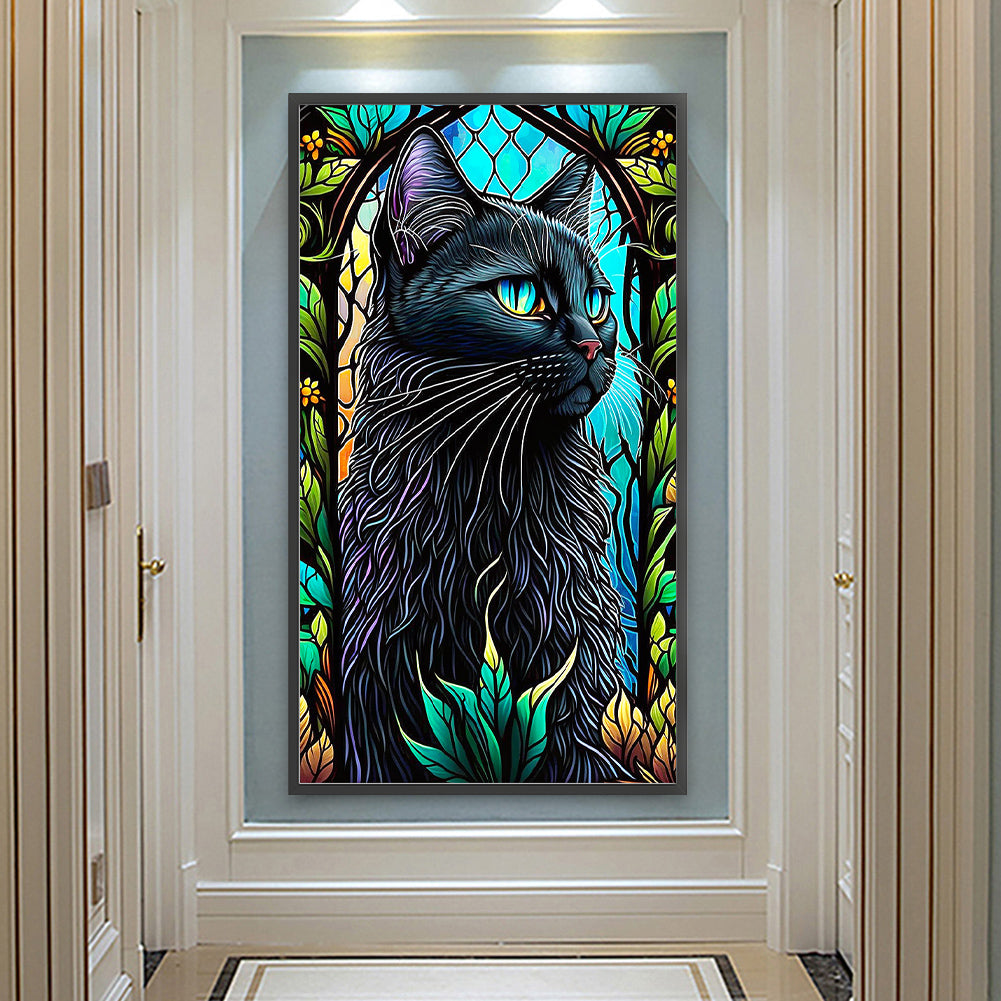 Black Cat Glass Painting - Full Round Drill Diamond Painting 40*70CM