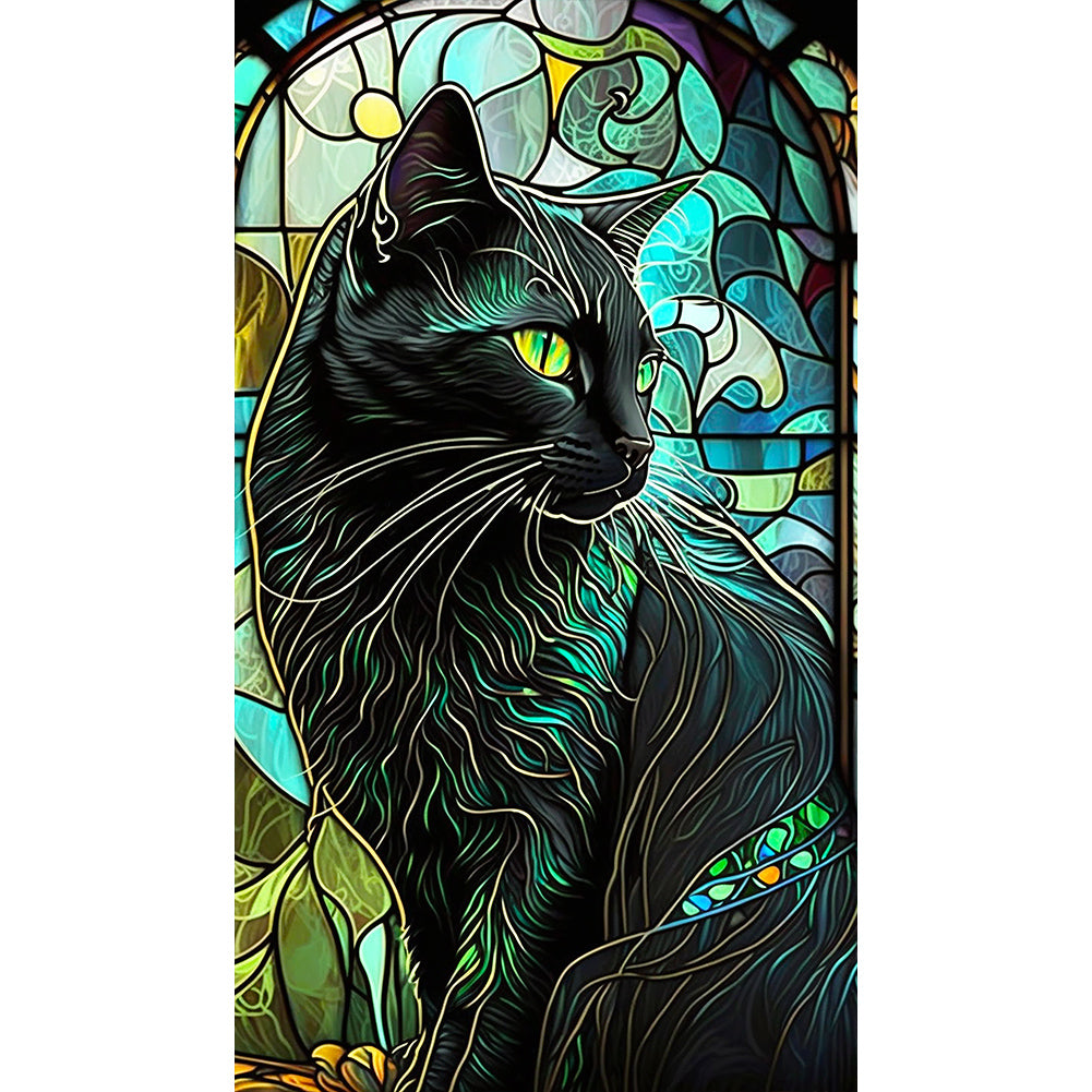 Black Cat Glass Painting - Full Round Drill Diamond Painting 40*70CM