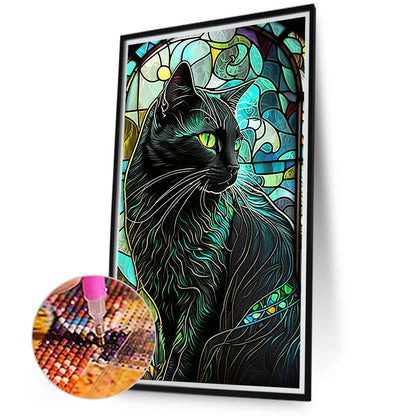 Black Cat Glass Painting - Full Round Drill Diamond Painting 40*70CM