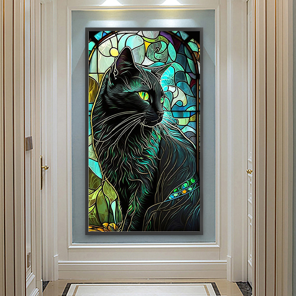 Black Cat Glass Painting - Full Round Drill Diamond Painting 40*70CM