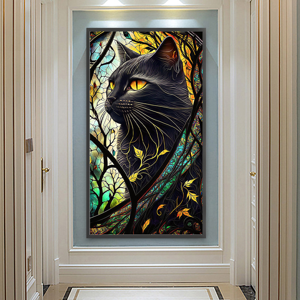 Black Cat Glass Painting - Full Round Drill Diamond Painting 40*70CM