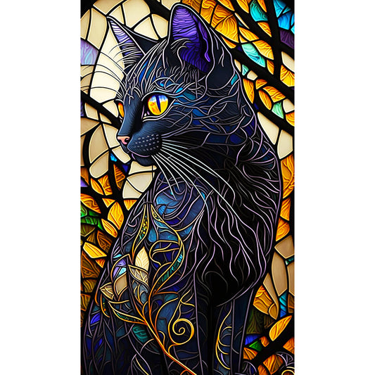 Black Cat Glass Painting - Full Round Drill Diamond Painting 40*70CM