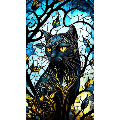 Black Cat Glass Painting - Full Round Drill Diamond Painting 40*70CM