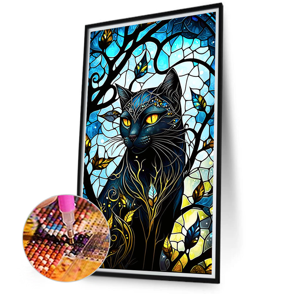 Black Cat Glass Painting - Full Round Drill Diamond Painting 40*70CM