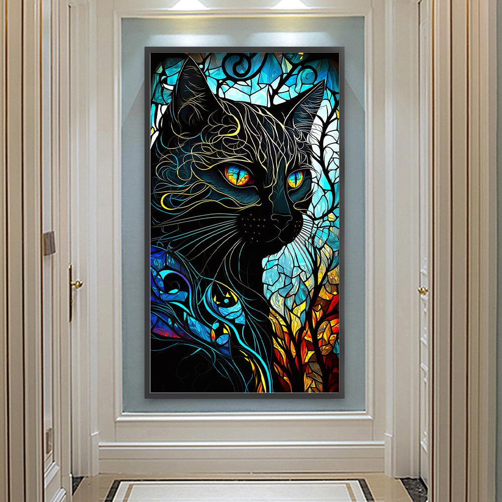 Black Cat Glass Painting - Full Round Drill Diamond Painting 40*70CM