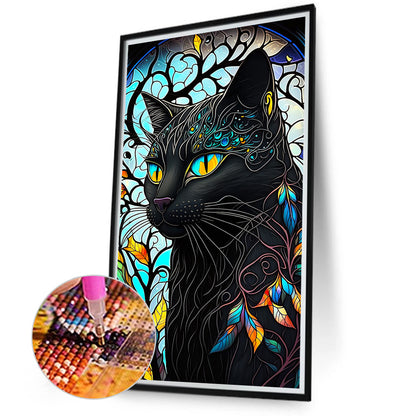 Black Cat Glass Painting - Full Round Drill Diamond Painting 40*70CM