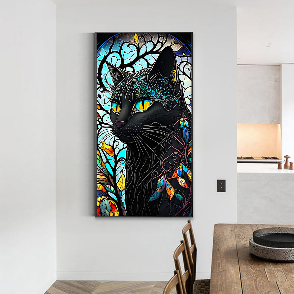 Black Cat Glass Painting - Full Round Drill Diamond Painting 40*70CM