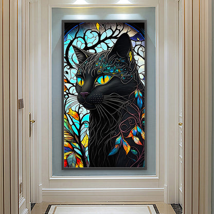 Black Cat Glass Painting - Full Round Drill Diamond Painting 40*70CM