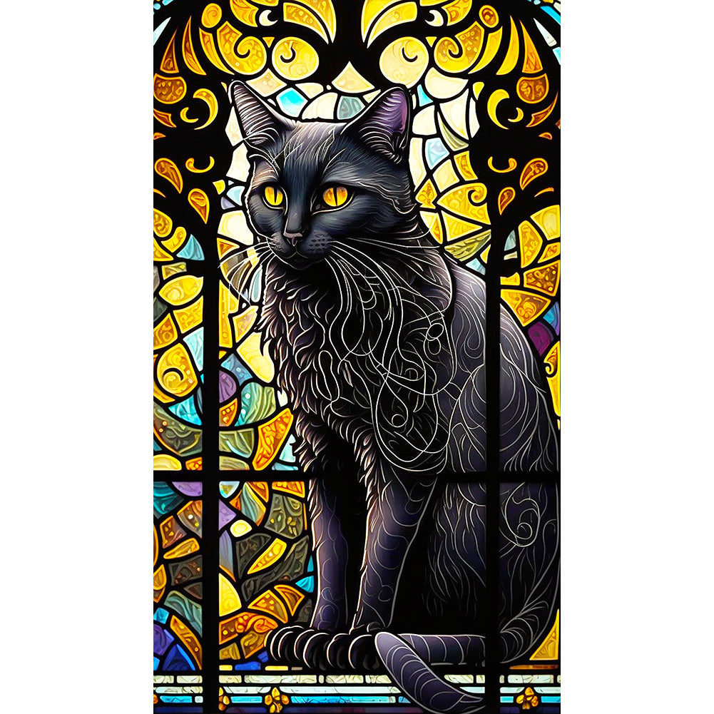 Black Cat Glass Painting - Full Round Drill Diamond Painting 40*70CM