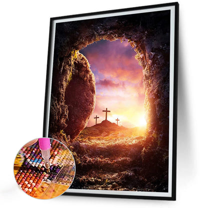 Cave Dawn Cross - Full Round Drill Diamond Painting 30*40CM