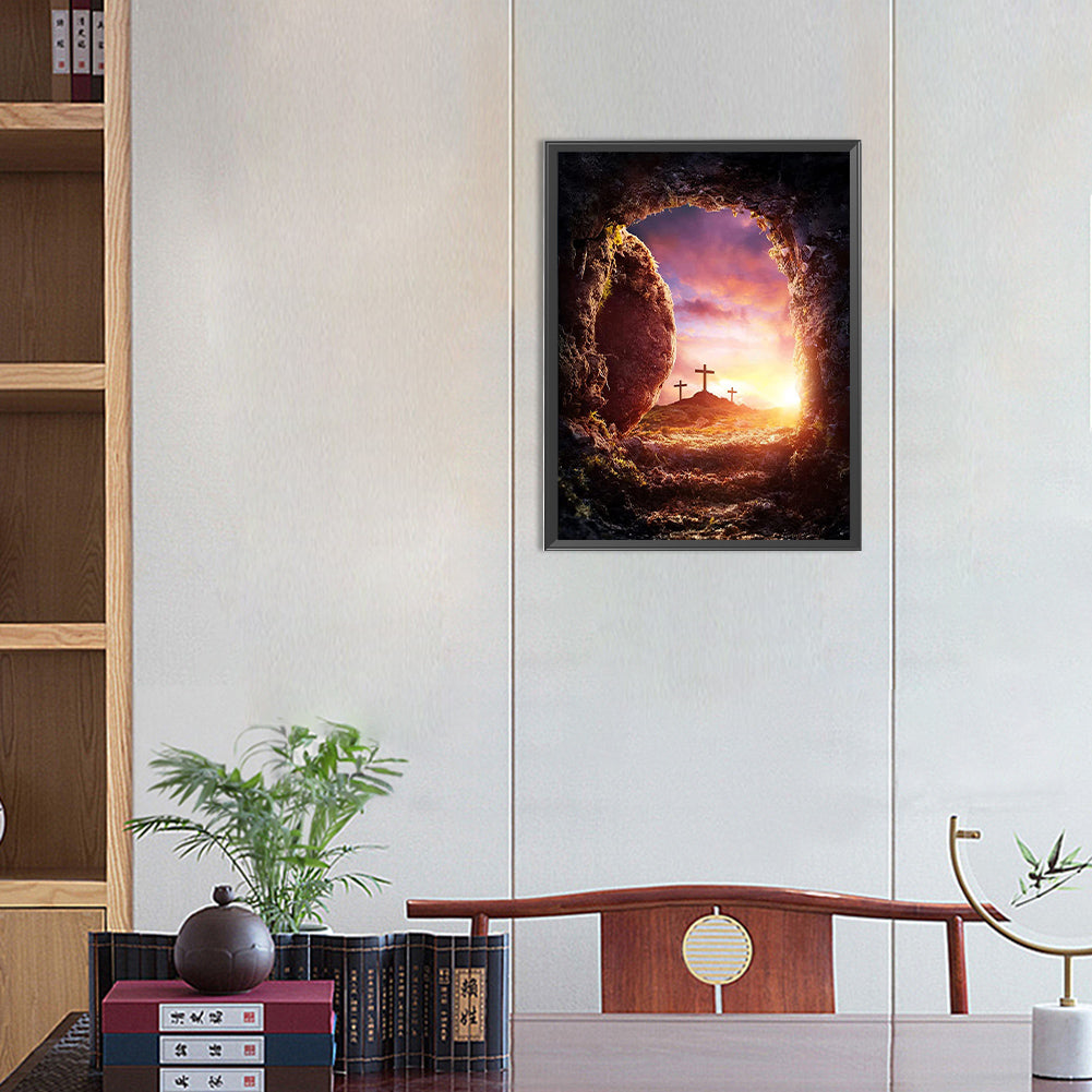 Cave Dawn Cross - Full Round Drill Diamond Painting 30*40CM