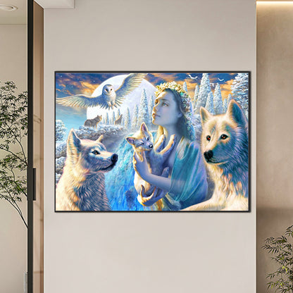 Snow Indian Eagle And Wolf - Full Round Drill Diamond Painting 70*50CM