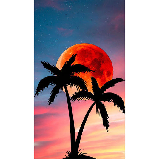 Coconut Tree And Sunset - Full Round Drill Diamond Painting 40*70CM