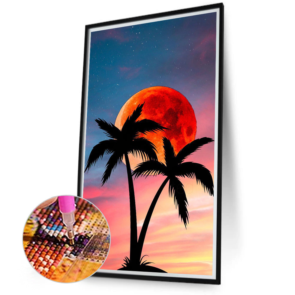 Coconut Tree And Sunset - Full Round Drill Diamond Painting 40*70CM