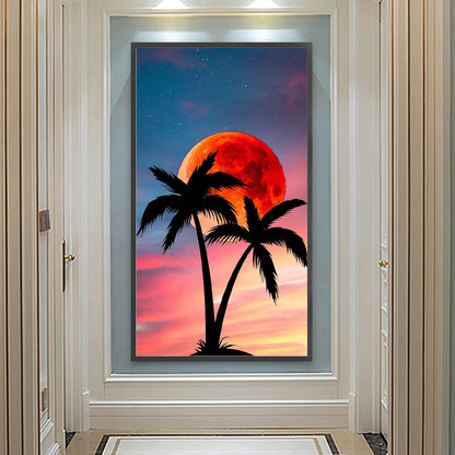 Coconut Tree And Sunset - Full Round Drill Diamond Painting 40*70CM