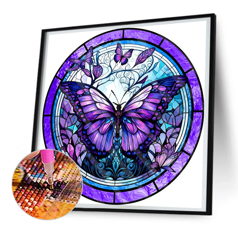 Butterfly Painting On Round Card Glass - Full Round Drill Diamond Painting 30*30CM