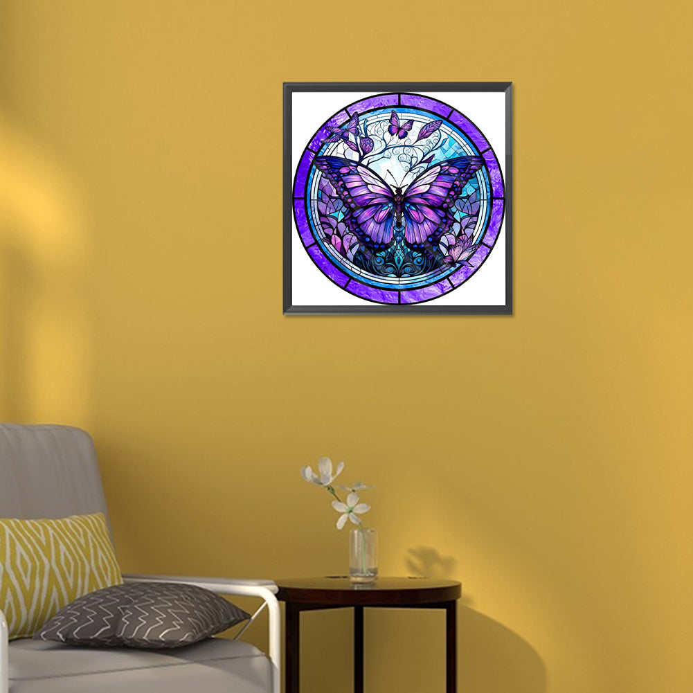 Butterfly Painting On Round Card Glass - Full Round Drill Diamond Painting 30*30CM