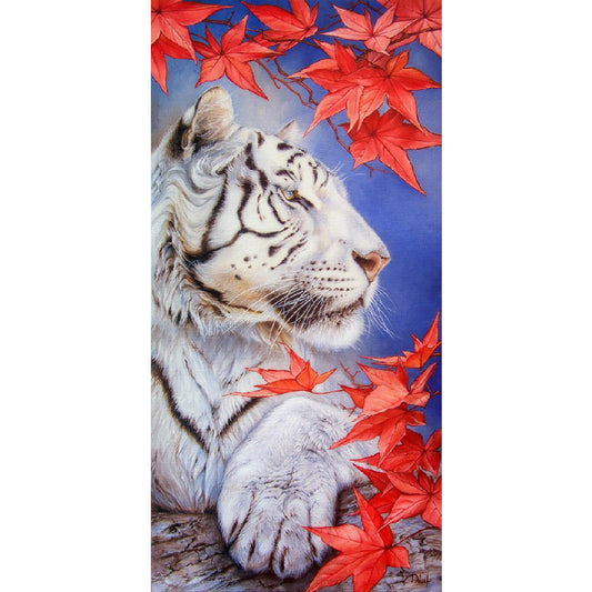 White Tiger Under Maple Tree - Full Round Drill Diamond Painting 40*80CM