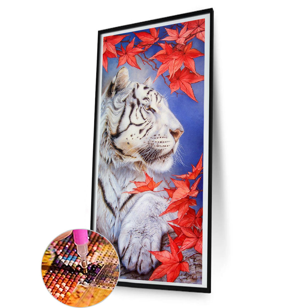 White Tiger Under Maple Tree - Full Round Drill Diamond Painting 40*80CM