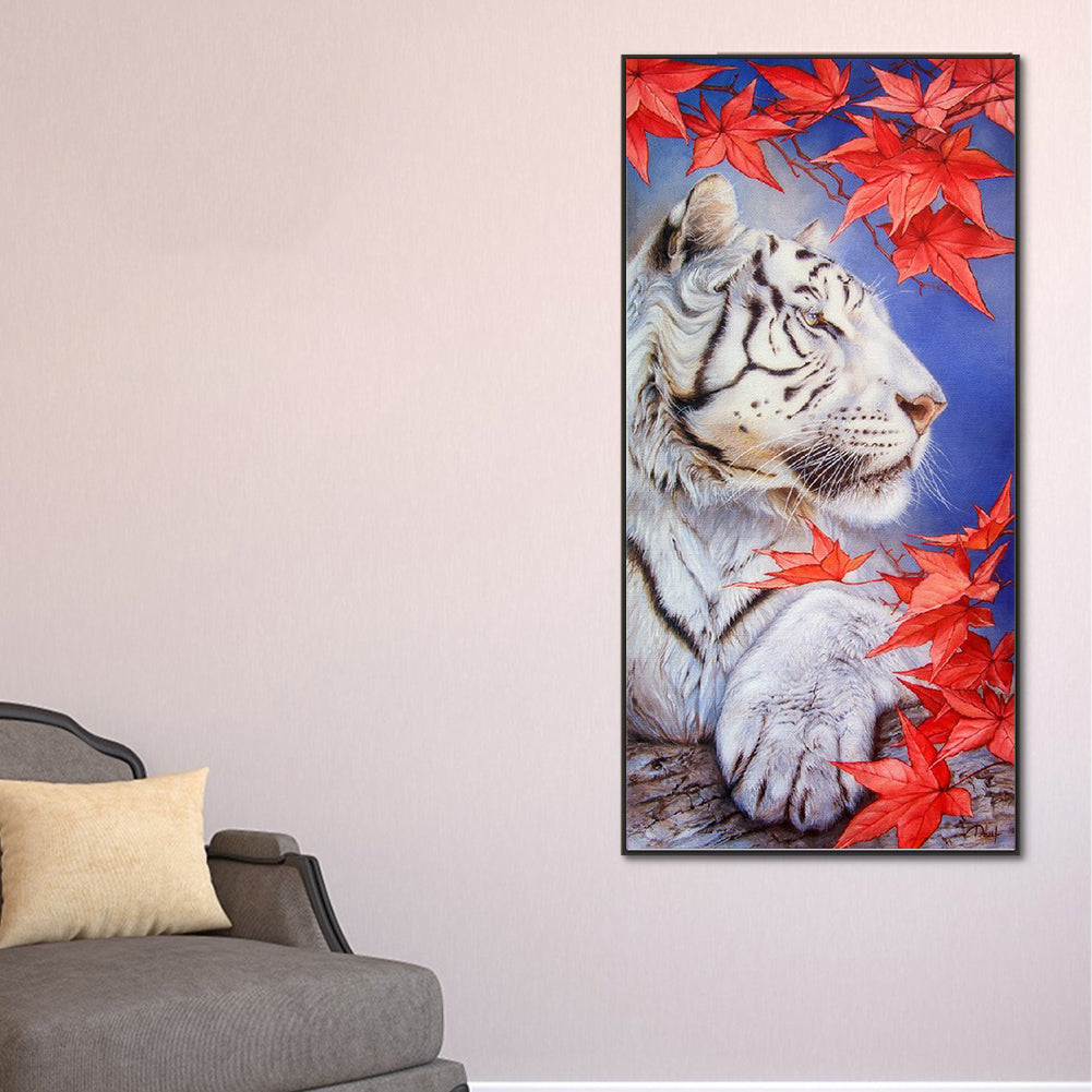 White Tiger Under Maple Tree - Full Round Drill Diamond Painting 40*80CM