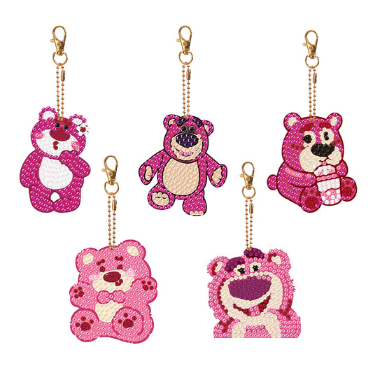 DIY Full Drill Diamonds Pendants Double Sided 5pcs Strawberry Bear Gift for Kids