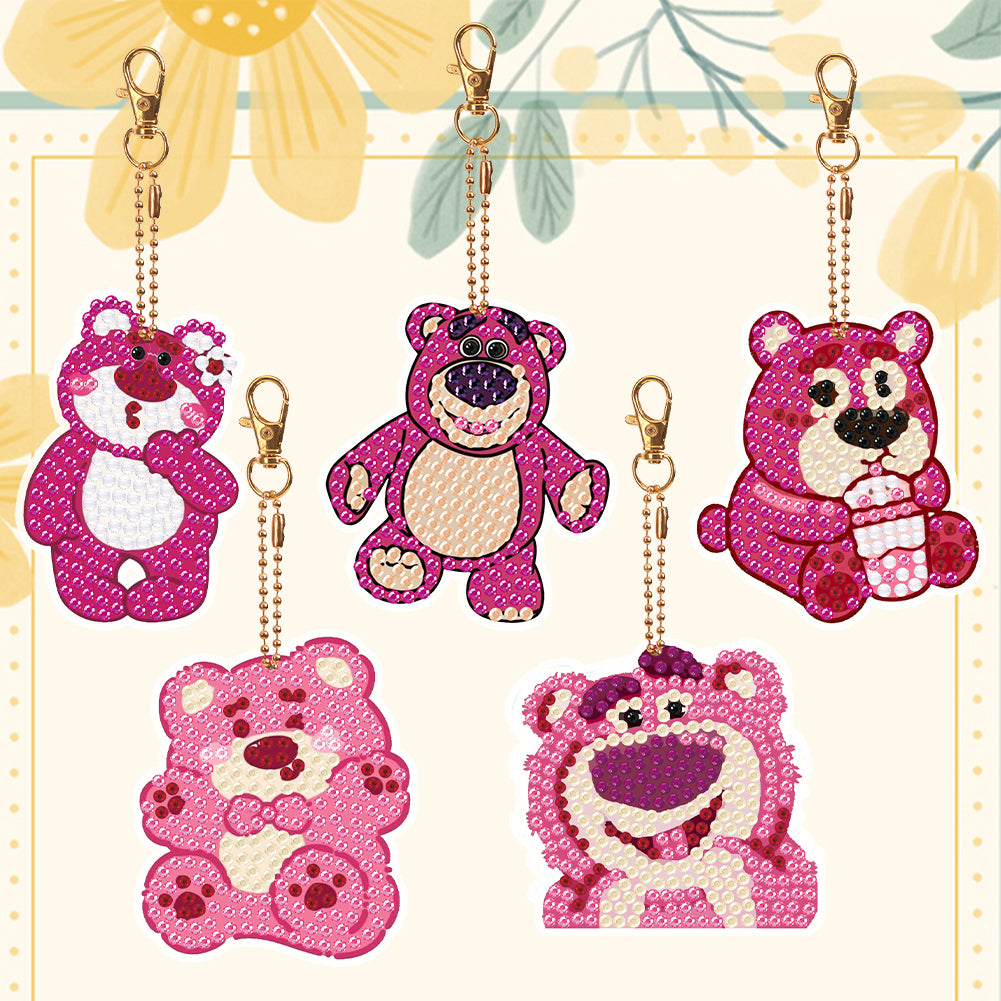 DIY Full Drill Diamonds Pendants Double Sided 5pcs Strawberry Bear Gift for Kids