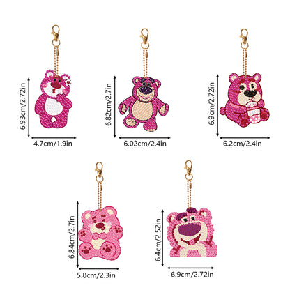 DIY Full Drill Diamonds Pendants Double Sided 5pcs Strawberry Bear Gift for Kids