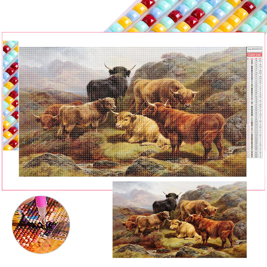 Field Cattle And Sheep - Full Square Drill Diamond Painting 70*40CM