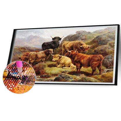 Field Cattle And Sheep - Full Square Drill Diamond Painting 70*40CM