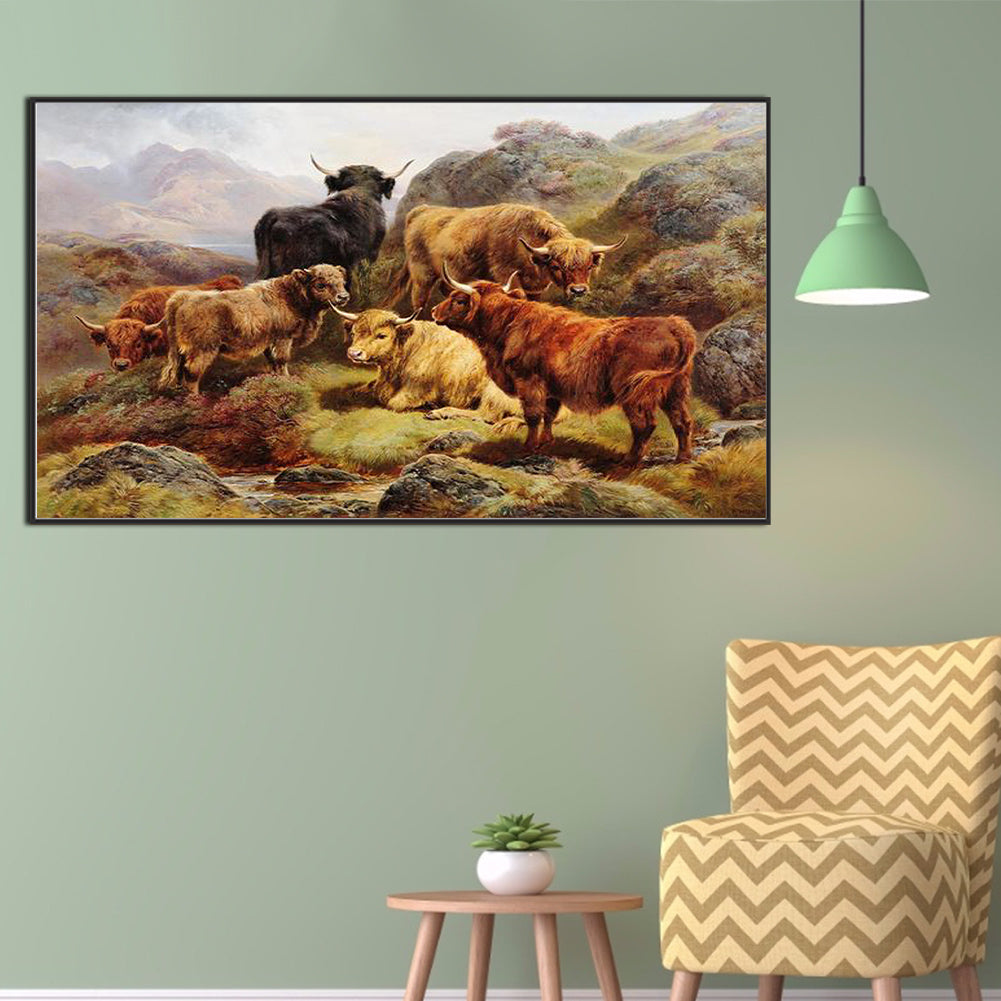 Field Cattle And Sheep - Full Square Drill Diamond Painting 70*40CM