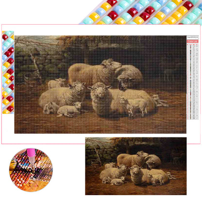 Field Cattle And Sheep - Full Square Drill Diamond Painting 70*40CM