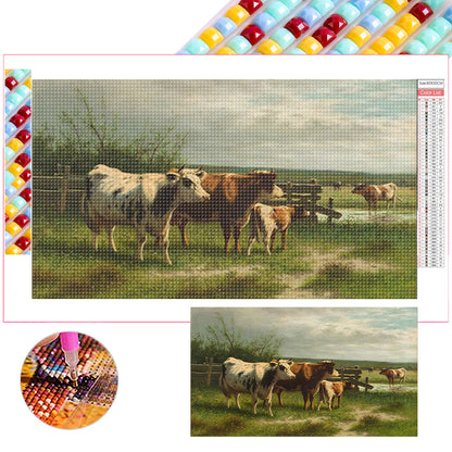 Field Cattle And Sheep - Full Square Drill Diamond Painting 70*40CM