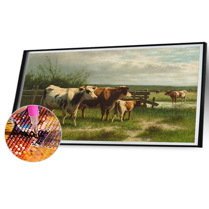 Field Cattle And Sheep - Full Square Drill Diamond Painting 70*40CM