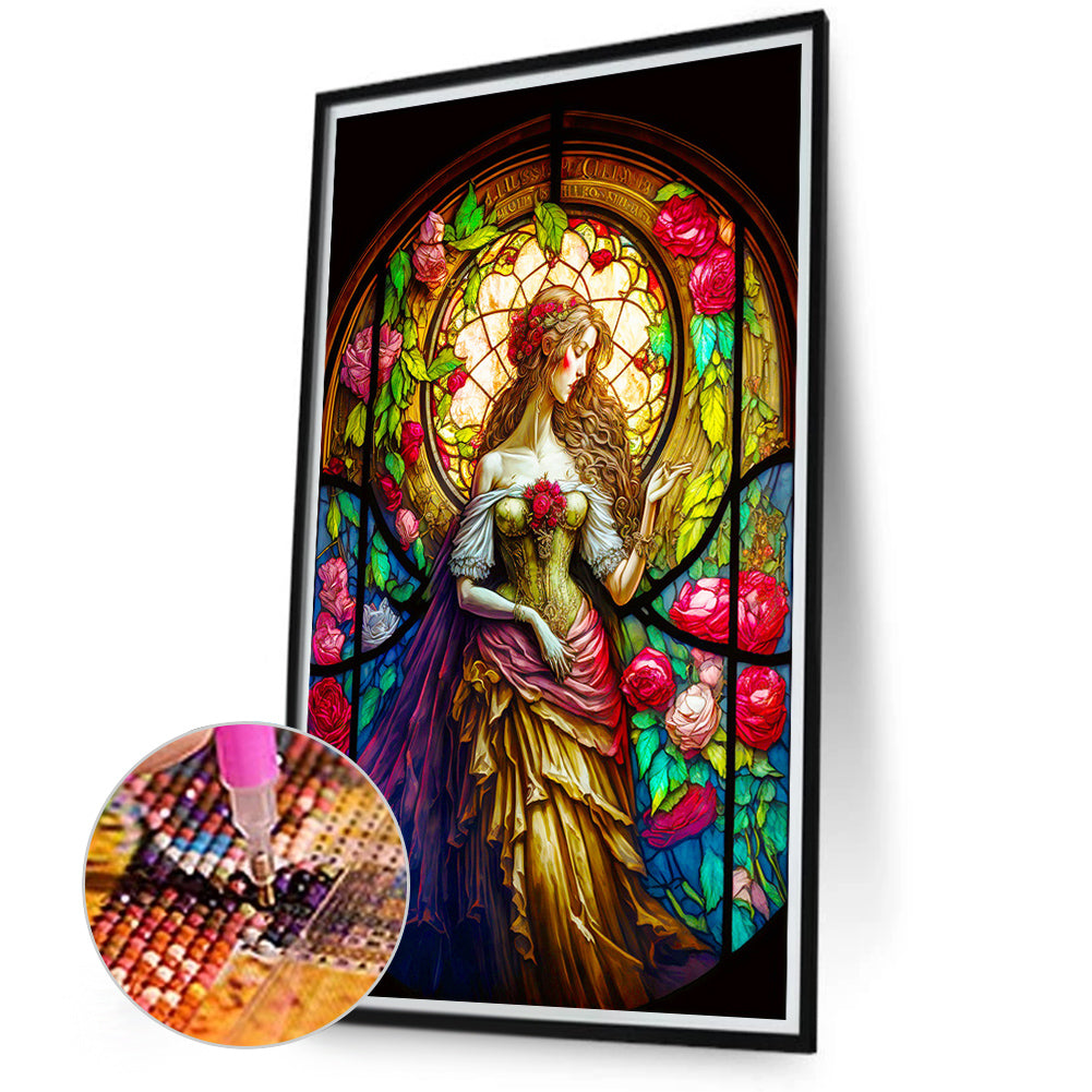 Glass Painting Girl - Full Round Drill Diamond Painting 40*70CM