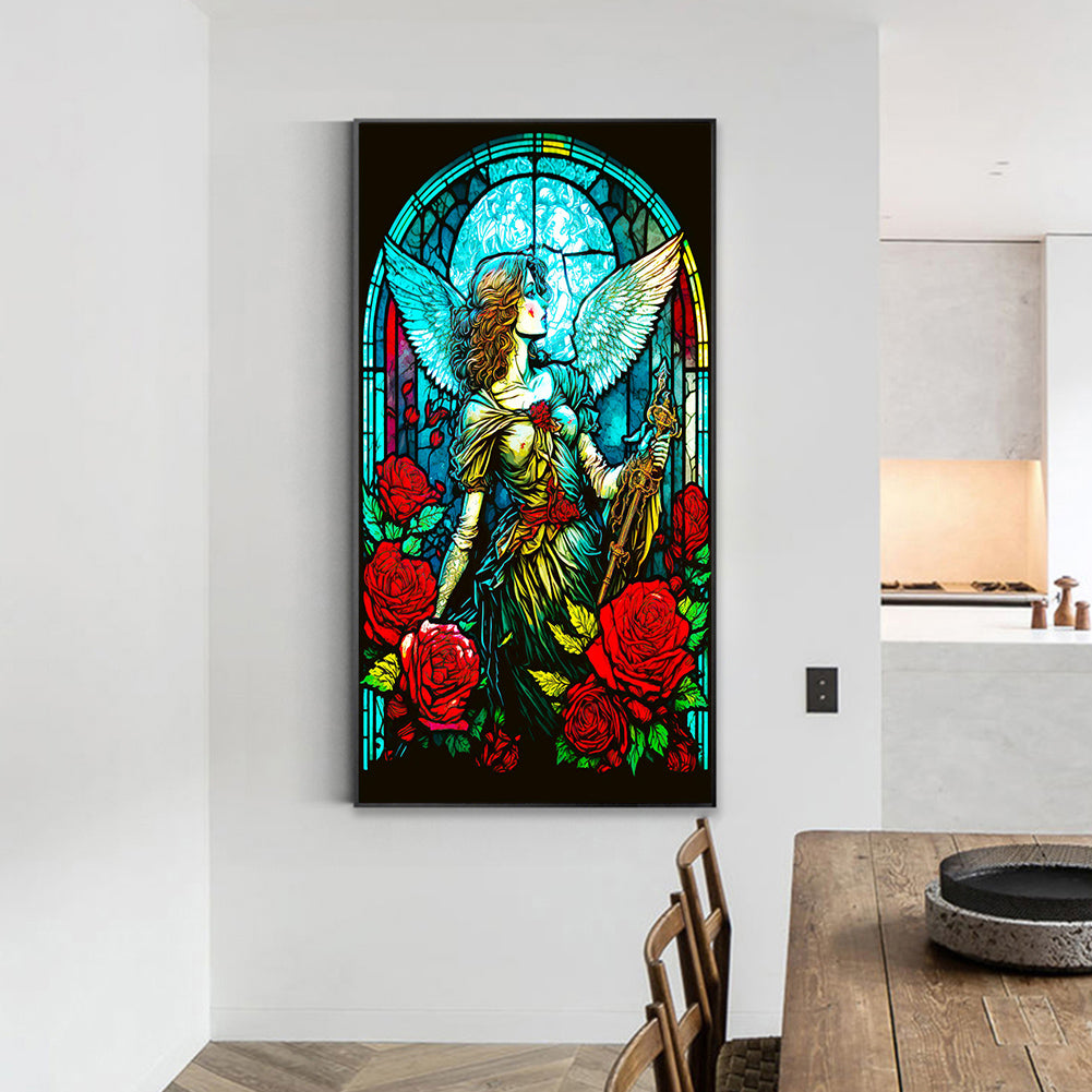 Glass Painting Warrior Angel Girl - Full Round Drill Diamond Painting 40*70CM