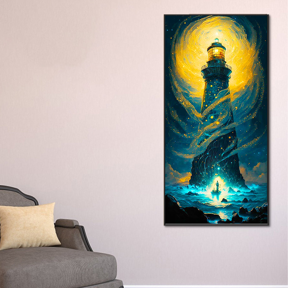 Lighthouse Storm - Full Round Drill Diamond Painting 40*80CM