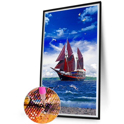 Sailboat - Full Round Drill Diamond Painting 30*50CM