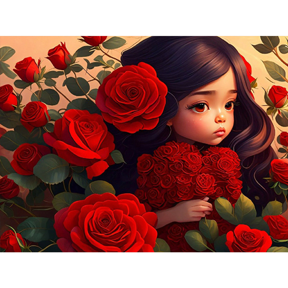 Rose Girl - Full Round Drill Diamond Painting 40*30CM