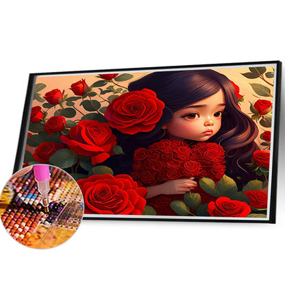 Rose Girl - Full Round Drill Diamond Painting 40*30CM