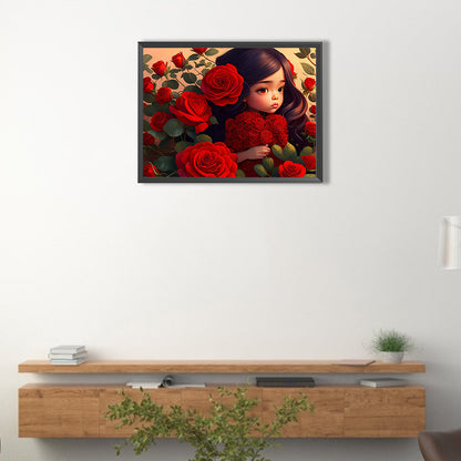 Rose Girl - Full Round Drill Diamond Painting 40*30CM