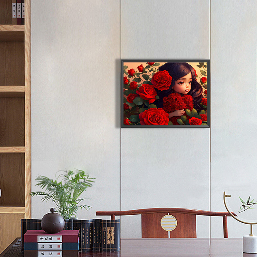 Rose Girl - Full Round Drill Diamond Painting 40*30CM