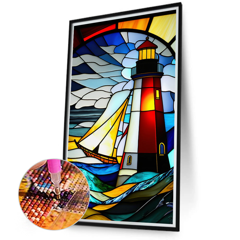 Lighthouse Glass Painting - Full Round Drill Diamond Painting 40*70CM