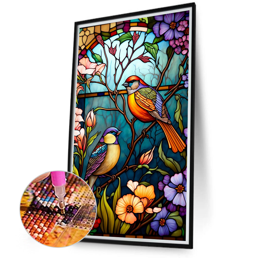 Flower And Bird Glass Painting - Full Round Drill Diamond Painting 40*70CM