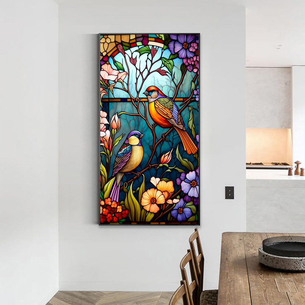 Flower And Bird Glass Painting - Full Round Drill Diamond Painting 40*70CM